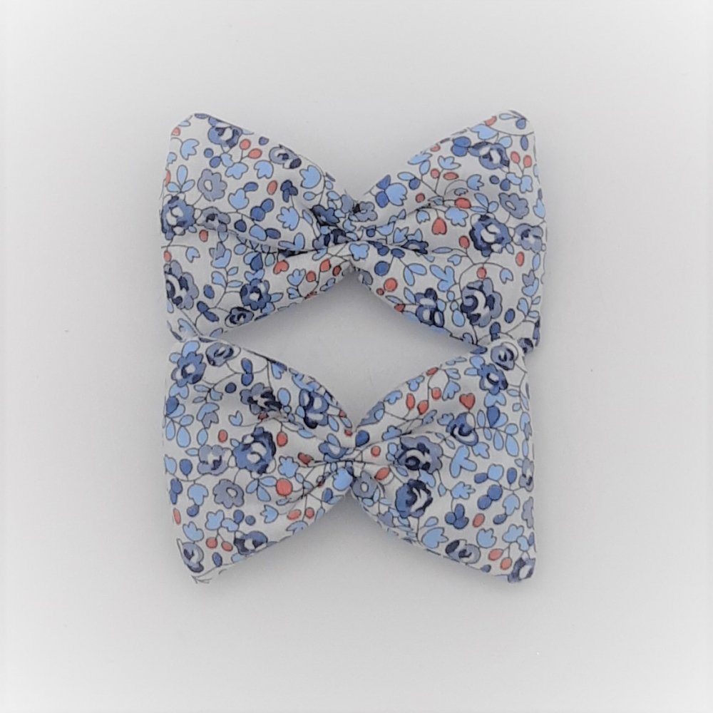 Barrette noeud liberty rose et bleu