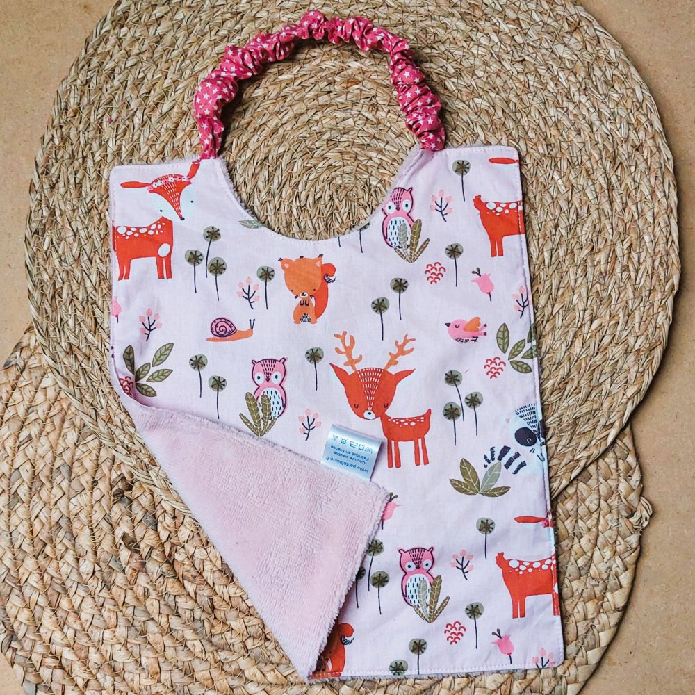 Bavoir bébé élastique + pochette + maxi lingette rose biches--2227431476534