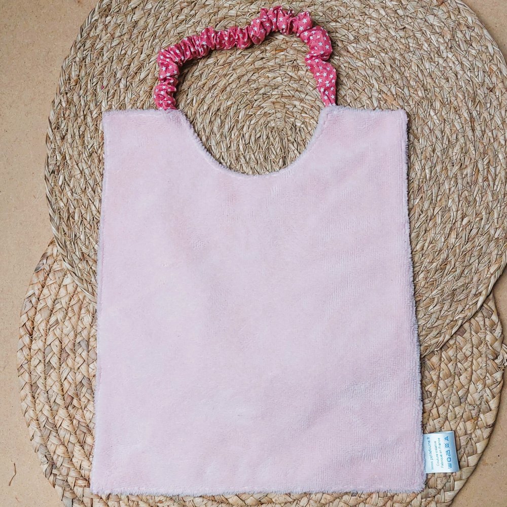 Bavoir bébé élastique + pochette + maxi lingette rose biches--2227431476534