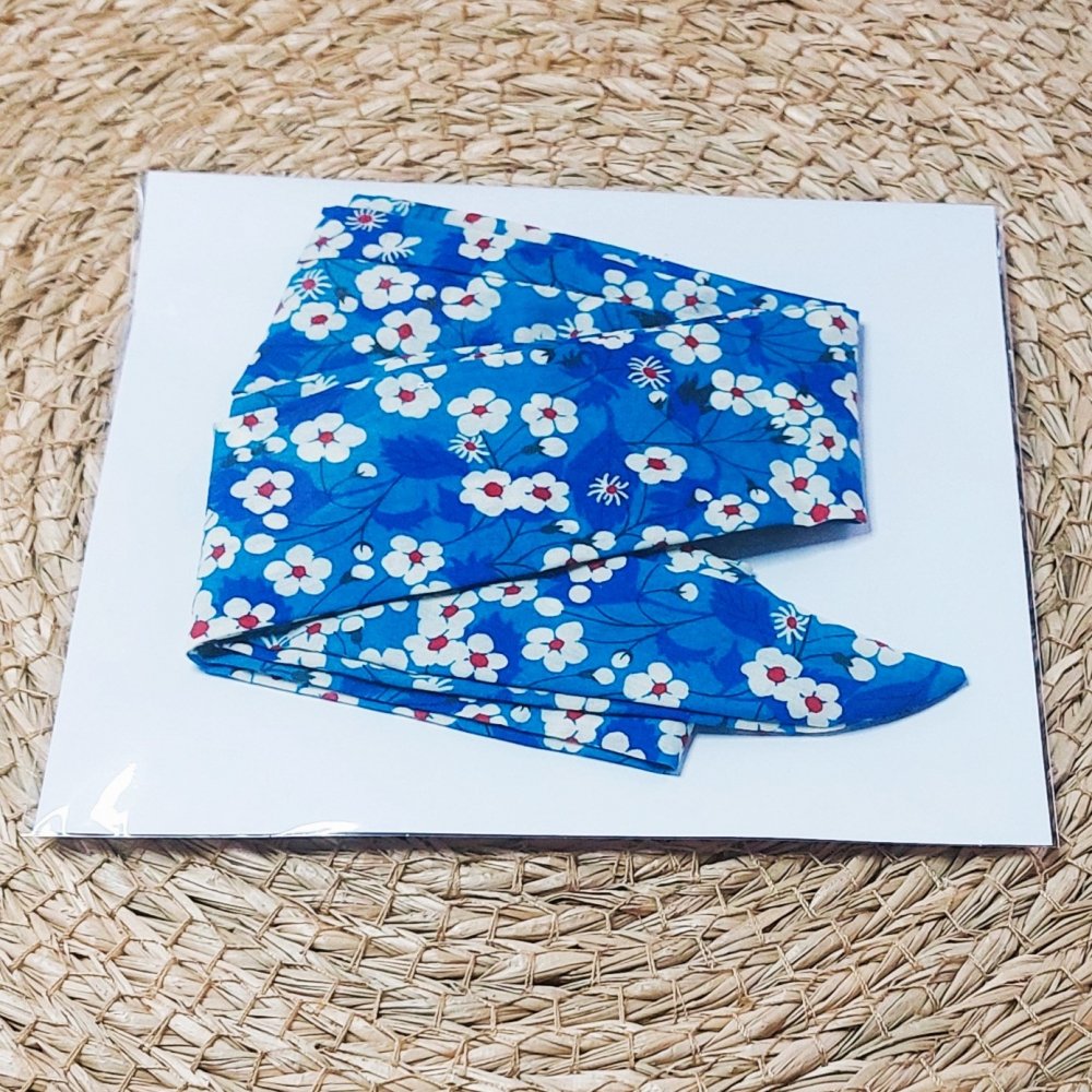 Ruban fleurs foulard  femme tissu Liberty mitsi bleu--2227110977987