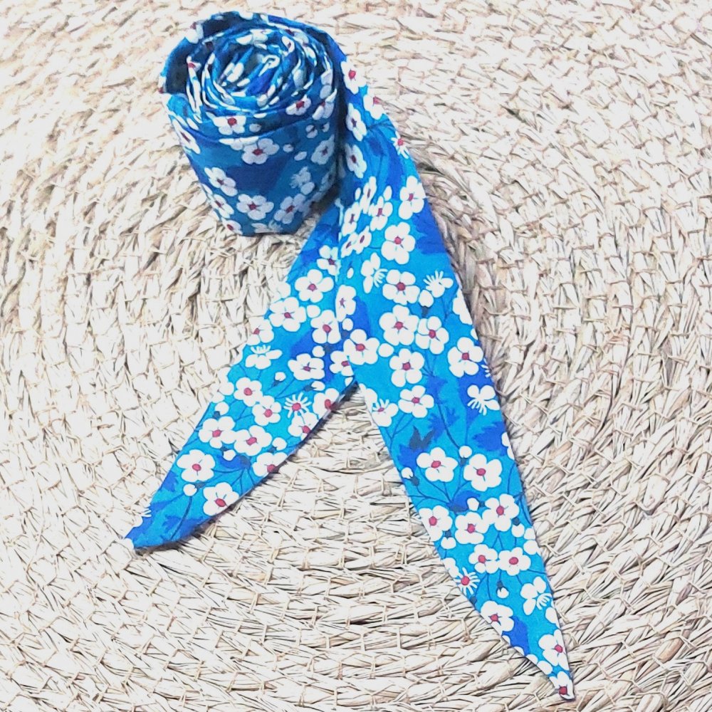 Ruban fleurs foulard  femme tissu Liberty mitsi bleu--2227110977987