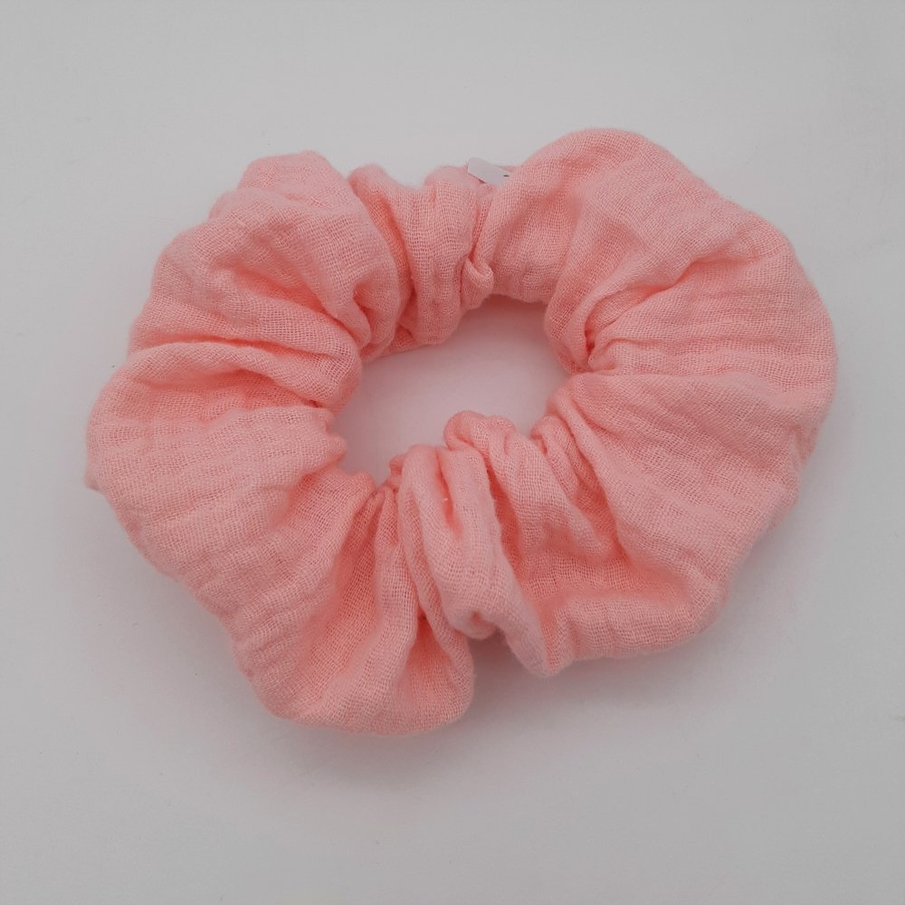 Chouchou cheveux scrunchie double gaze uni rose--2226171839432