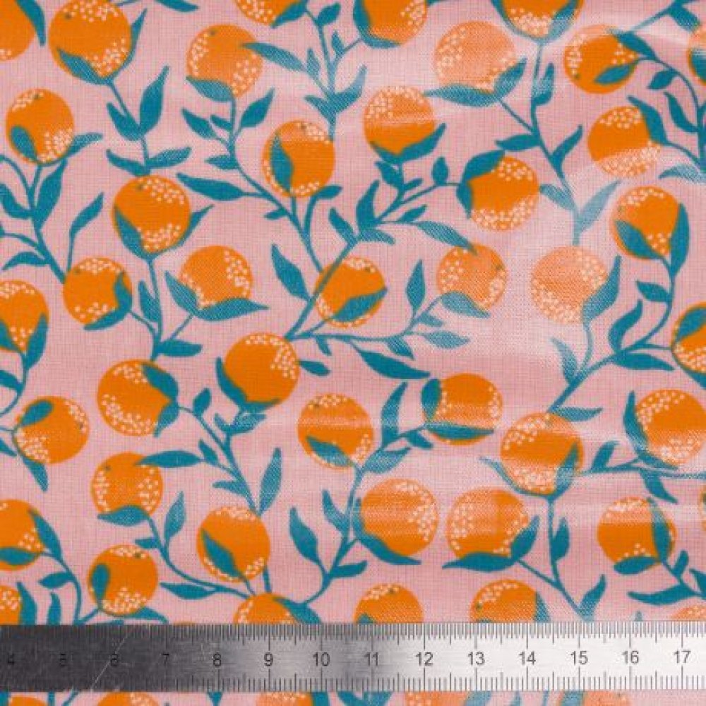 Housse selle, imperméable tissu rose motif oranges--2227132578599