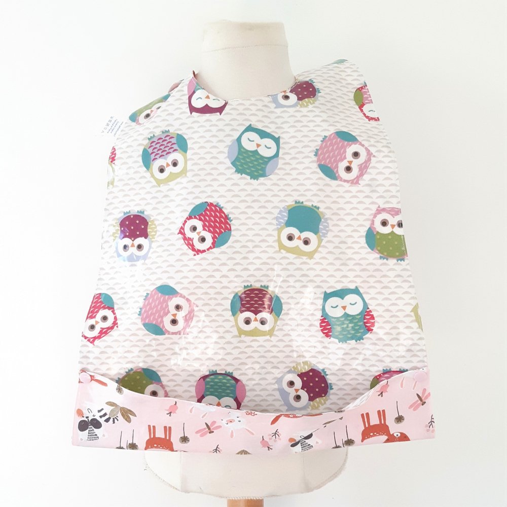 Maxi Bavoir Imperméable Réversible avec Poche Récupération chouette/foret--2226157430127