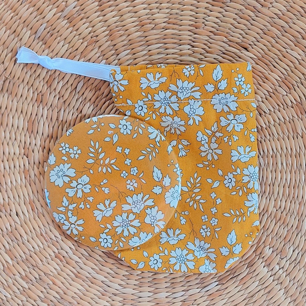 Miroir de poche avec sa pochette Capel moutarde--2226854637560