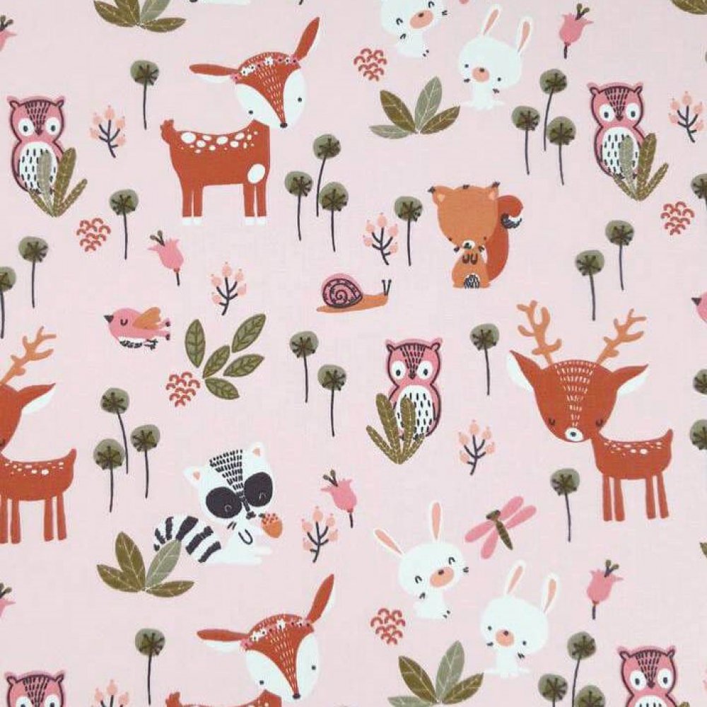 Pochette livre ou tablette - tissu rose animaux de la forêt--2227465210005