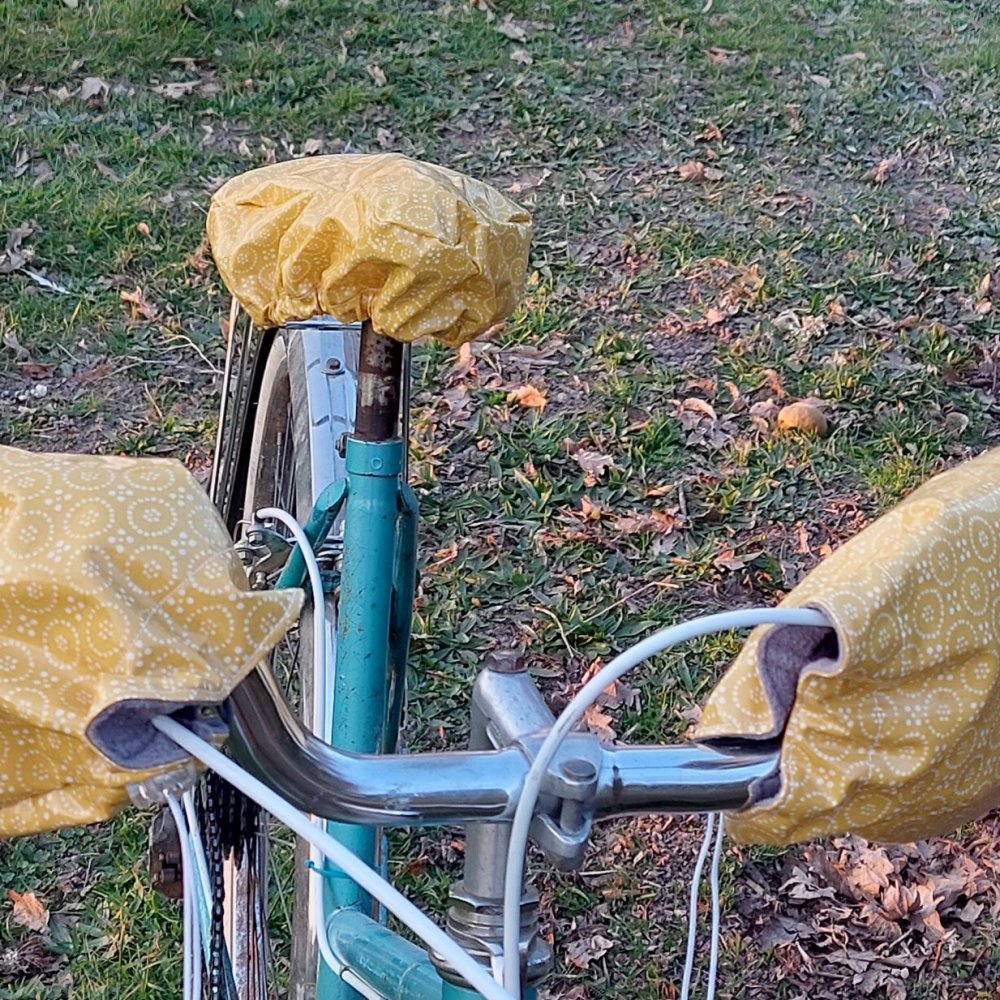 Protege mains guidon+ housse selle vélo impermeable motif moutarde--2226465918645