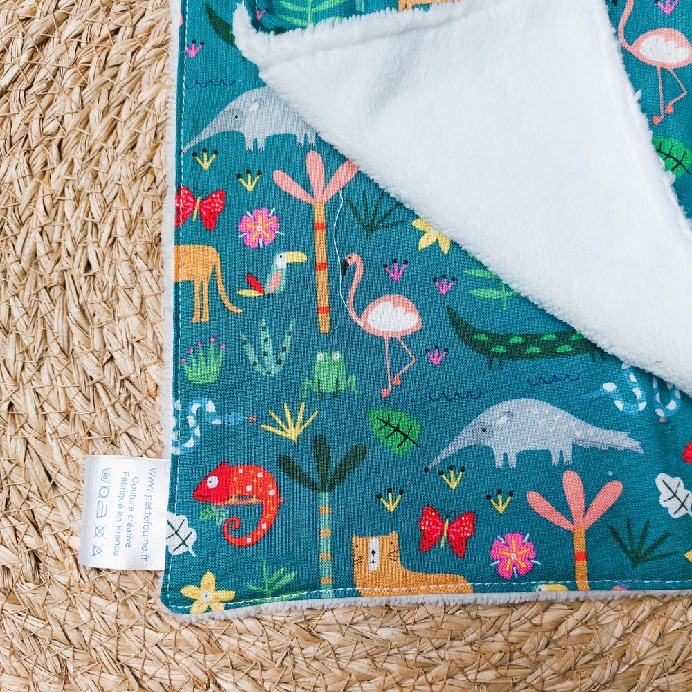 Bavoir bébé élastique + pochette + maxi lingette animaux de la savane--2227425483111