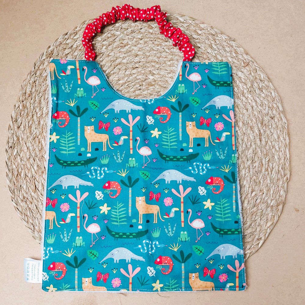 Bavoir bébé élastique + pochette + maxi lingette animaux de la savane--2227425483111