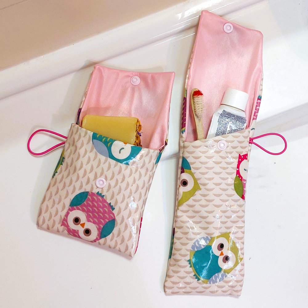 Trousse de toilette imperméable pour dentifrice et savon motif chouette--2227211204173