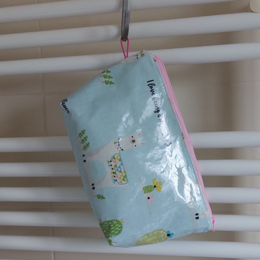 Trousse école motif lama ou de toilette, grande taille, vert d'eau--2227215643879