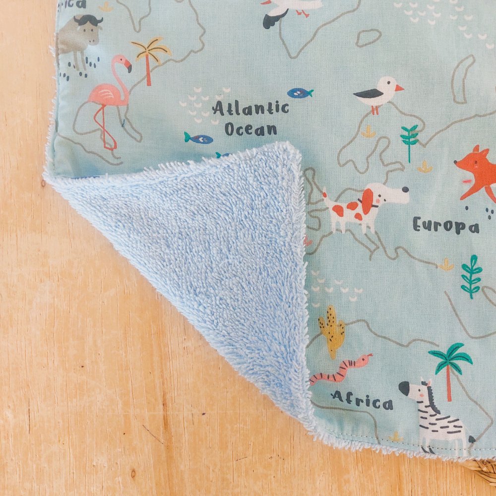 Bavoir bébé élastique + pochette + maxi lingette animaux du monde--2227431495146