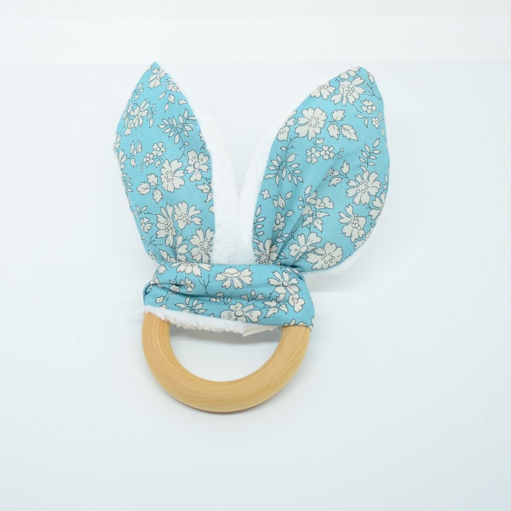 Anneau de dentition Liberty Capel turquoise et doudou blanc tout doux--9995867614549