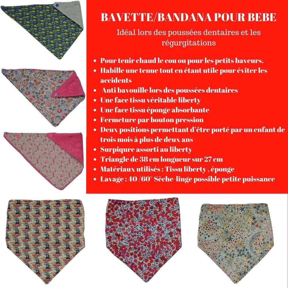 Bandana Bavette Liberty Betsy ann rouge et éponge blanche--9995340800407