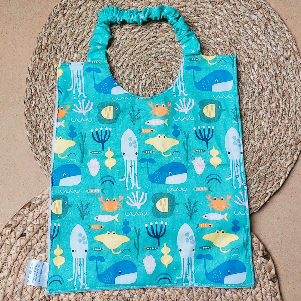 Bavoir bébé élastique + pochette + maxi lingette animaux marin--2227431495481