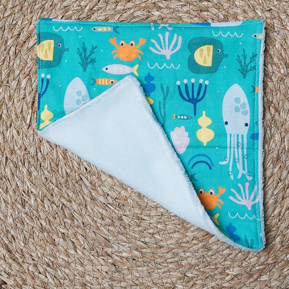 Bavoir bébé élastique + pochette + maxi lingette animaux marin--2227431495481