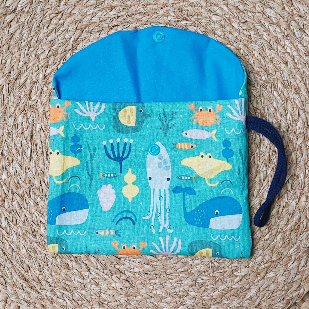 Bavoir bébé élastique + pochette + maxi lingette animaux marin--2227431495481