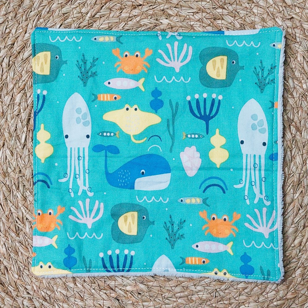 Bavoir bébé élastique + pochette + maxi lingette animaux marin--2227431495481