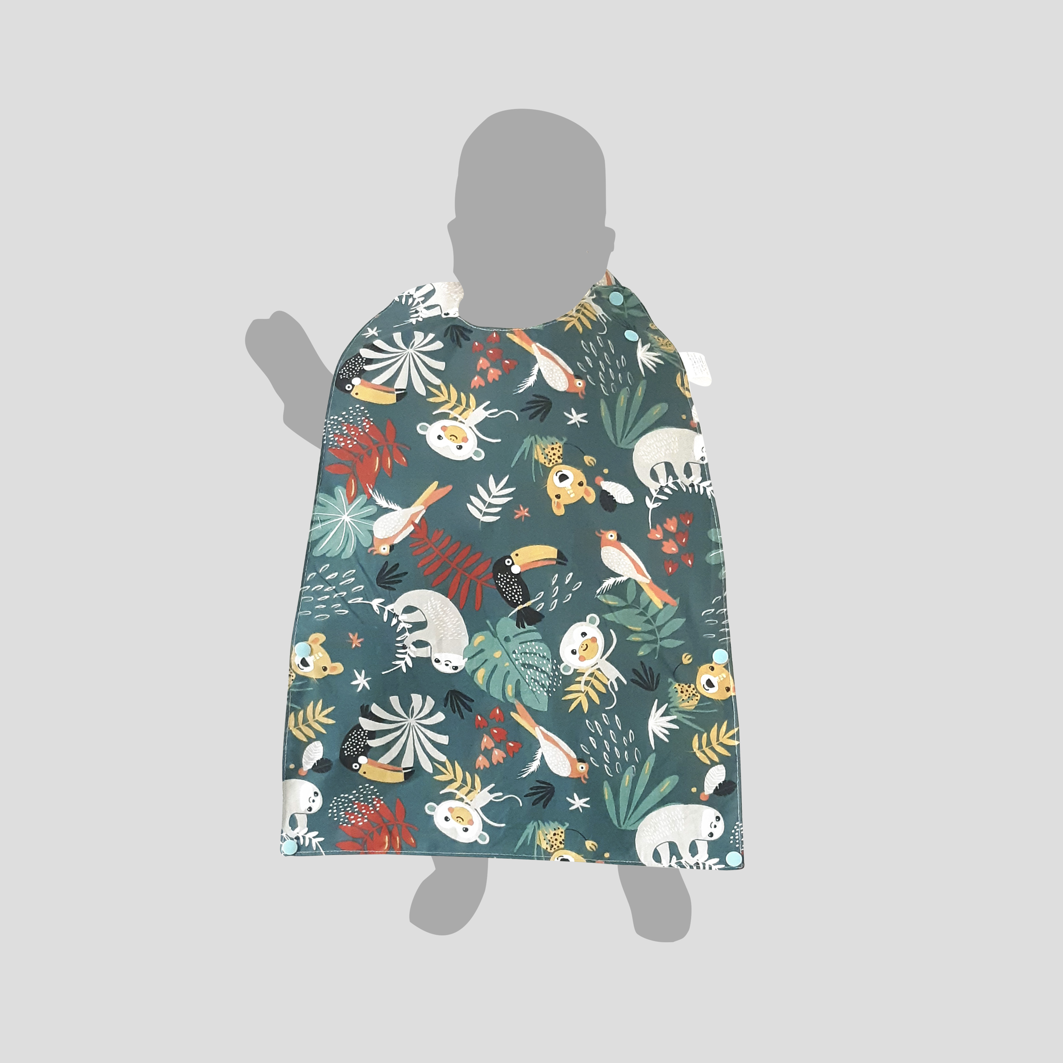 Bavoir bebe imperméable plastifié et réversible avec poche motif scooter et jungle--2227361713402
