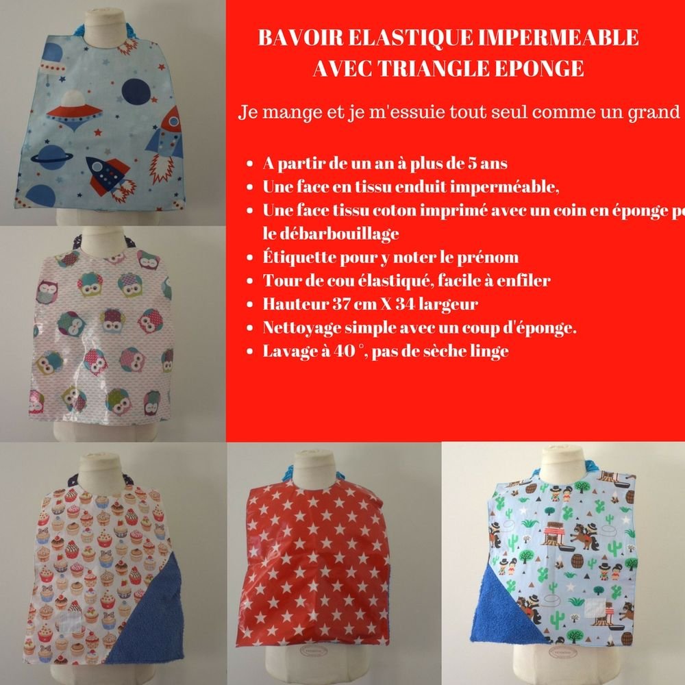 Bavoir Imperméable Réversible triangle éponge oiseaux/étoiles--9995345959230