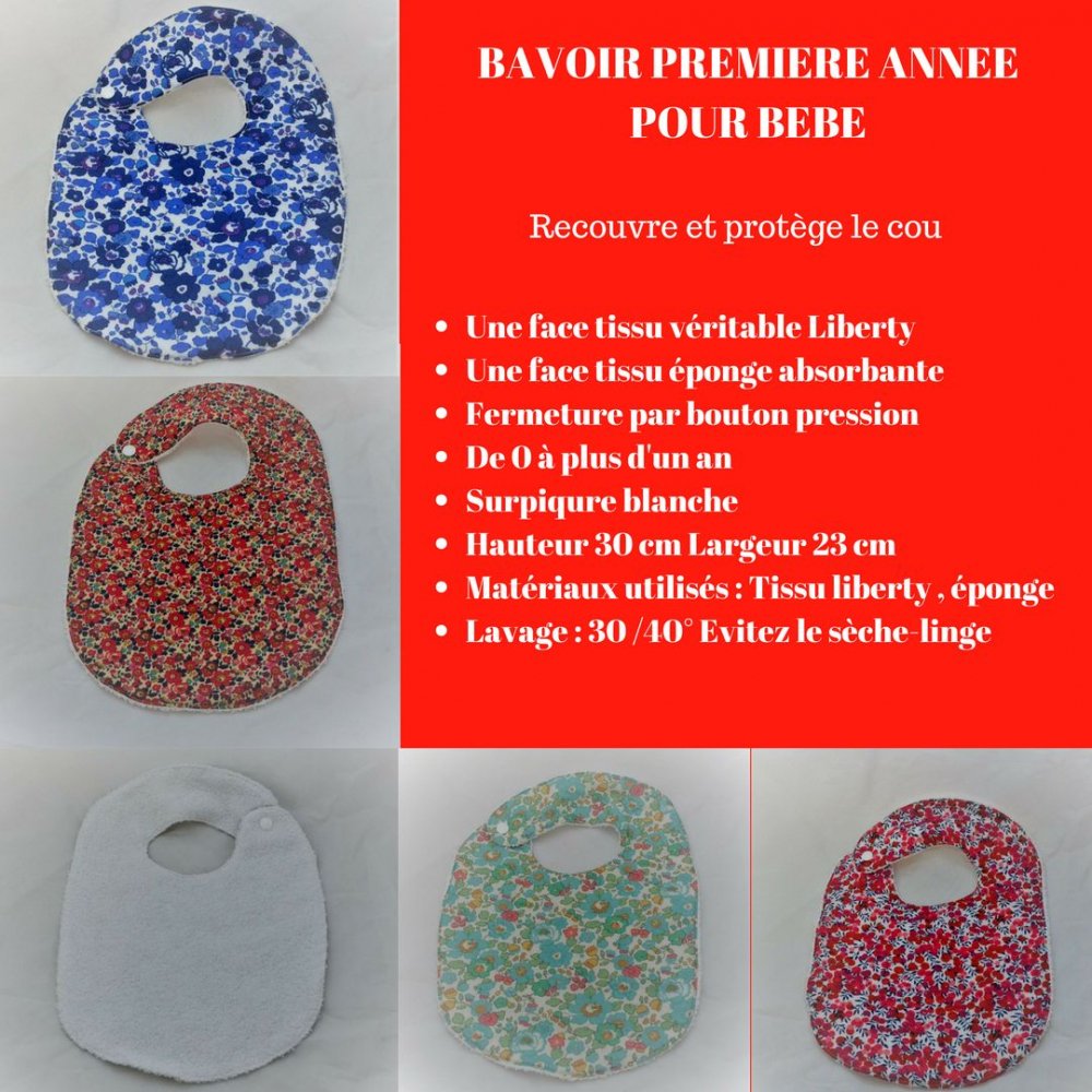 Bavoir première année Liberty Adelajda multicolore et éponge blanche--9995346942330