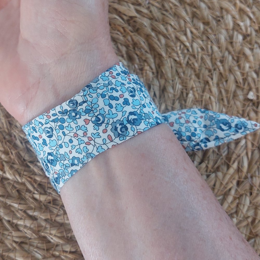 Bracelet foulard poignet femme Liberty Eloise bleu pour cadran montre--2226287736311