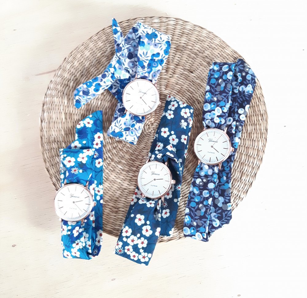 Bracelet montre à nouer Liberty Mitsi bleu pour cadran montre--2226389065500