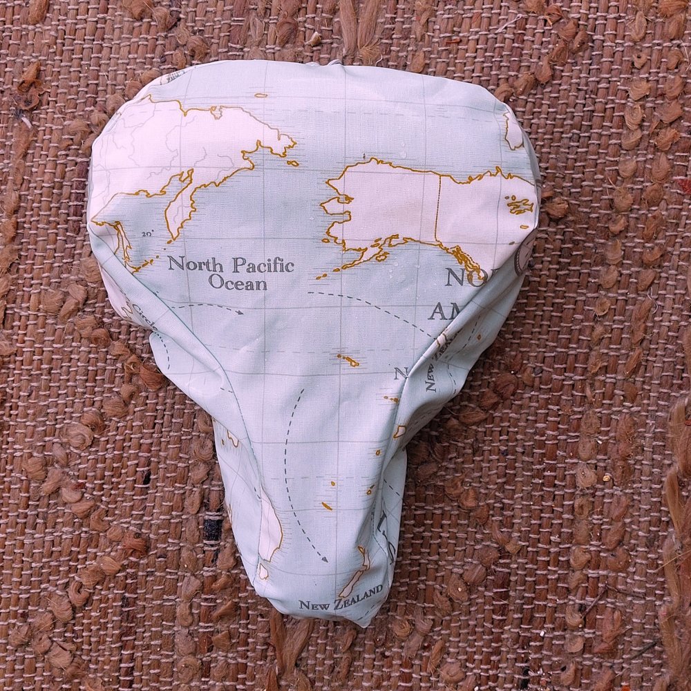 Couvre selle vélo, imperméable motif carte du monde vert d'eau--2227112723933