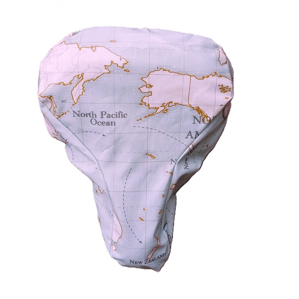 Couvre selle vélo, imperméable motif carte du monde vert d'eau--2227112723933