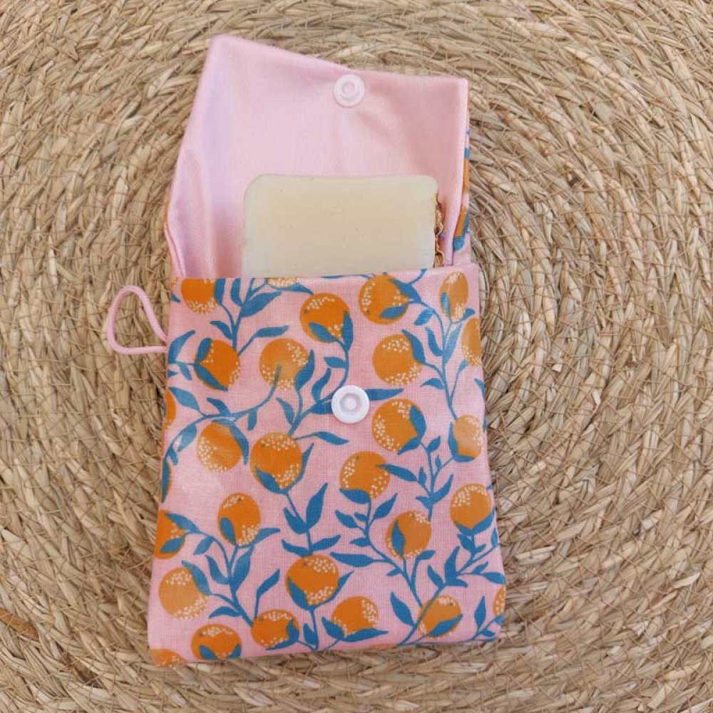 Etui impermeable motif petits fruits, pochette brosse à dent/dentifrice et sa pochette savon motif oranges--2227216521466