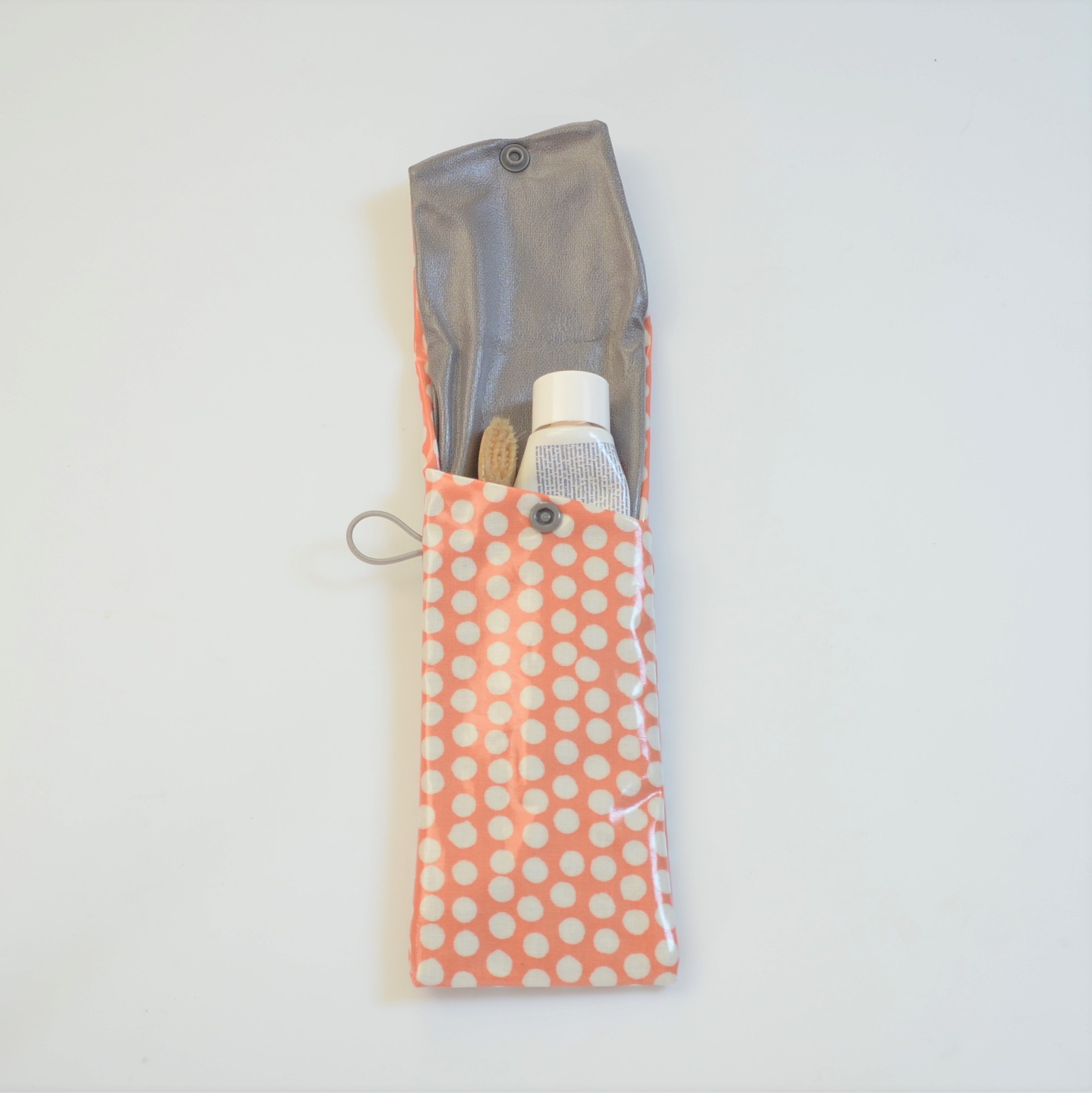 Etui imperméable pour brosse à dent et dentifrice orange à pois--9995825784413