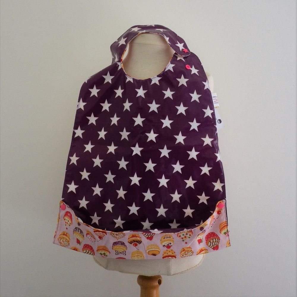 Maxi Bavoir Imperméable Réversible avec Poche Récupération Cupcakes/etoiles--9995265721719