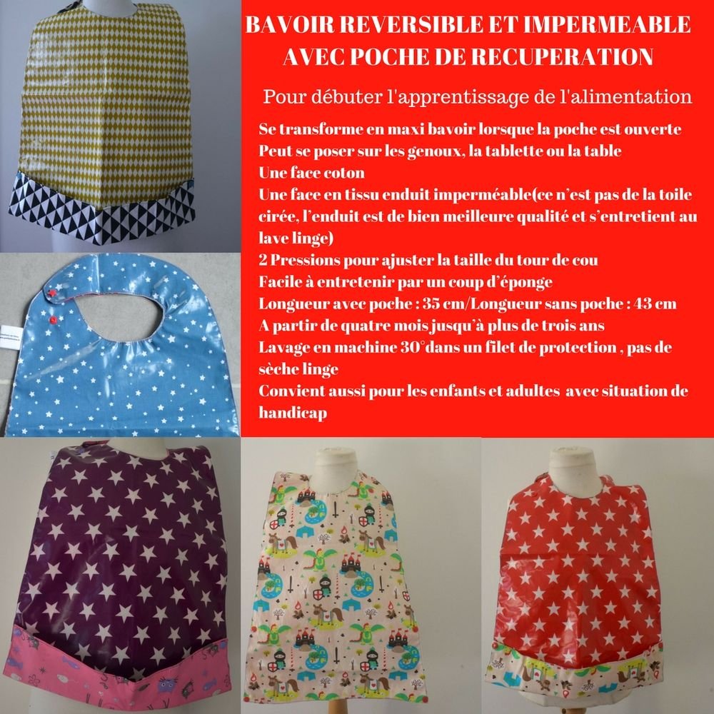 Maxi Bavoir Imperméable Réversible avec Poche Récupération Matriochka/pois--9995360371659