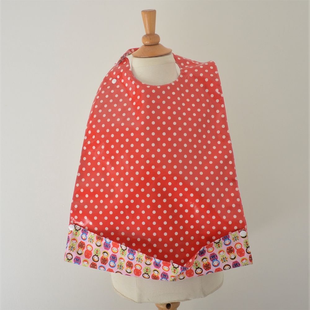 Maxi Bavoir Imperméable Réversible avec Poche Récupération Matriochka/pois--9995360371659