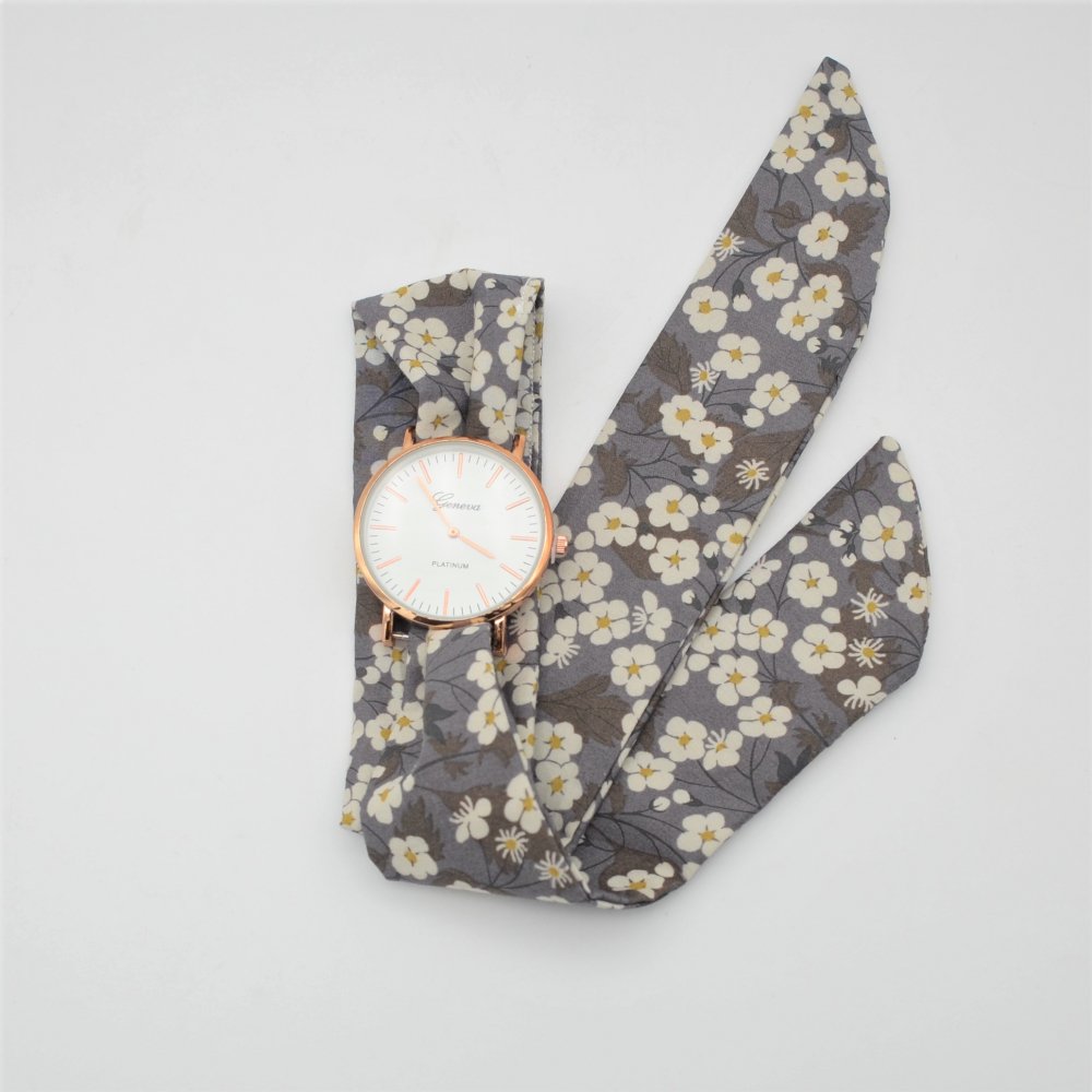 Montre femme foulard à nouer bracelet Liberty Mitsi gris--9996045265324