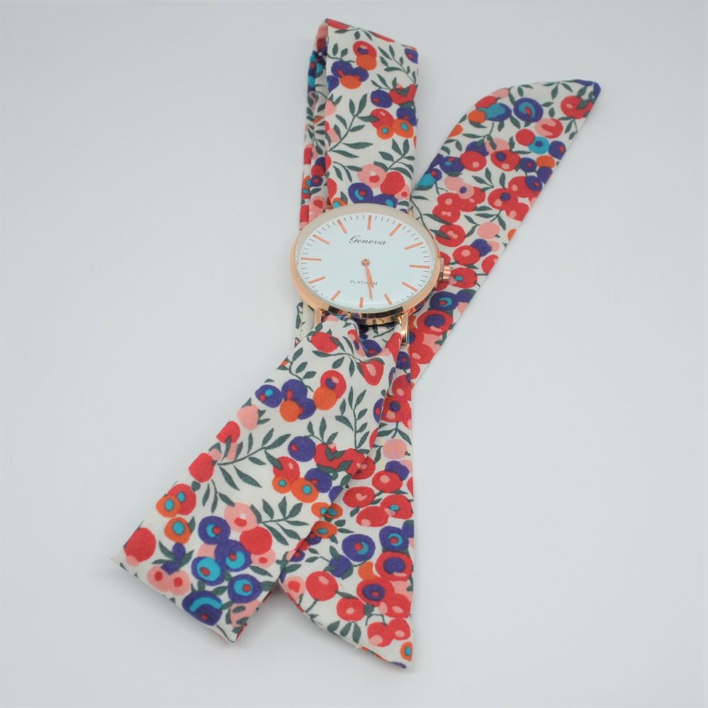 Montre femme foulard à nouer bracelet Liberty Wiltshire rouge et bleu--9996045267557