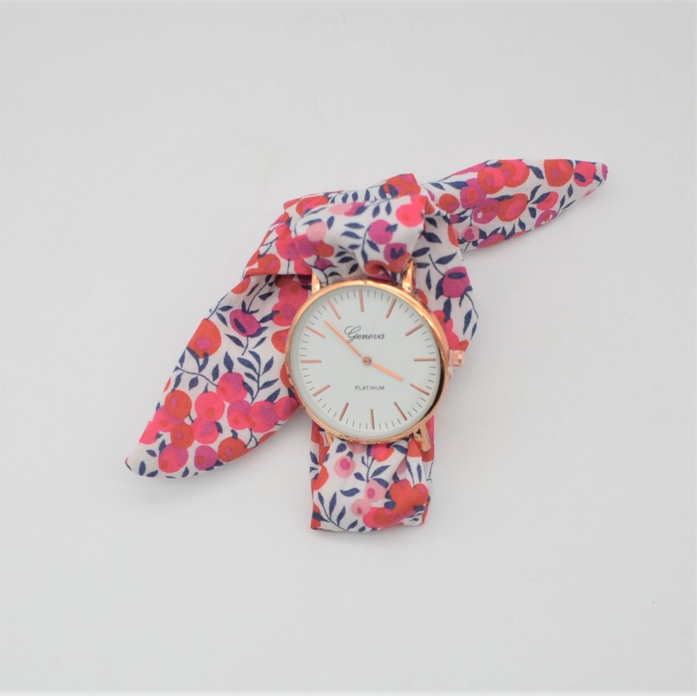 Montre femme foulard à nouer bracelet tissu rouge Liberty Wiltshire rouge--9996045263733