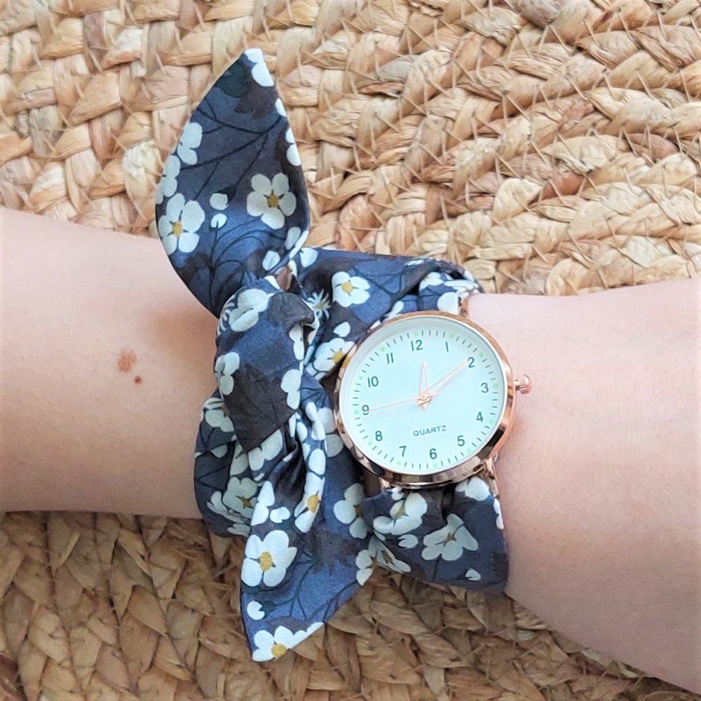 Montre foulard femme à nouer bracelet petit cadran Liberty Mitsi gris--2226386878486