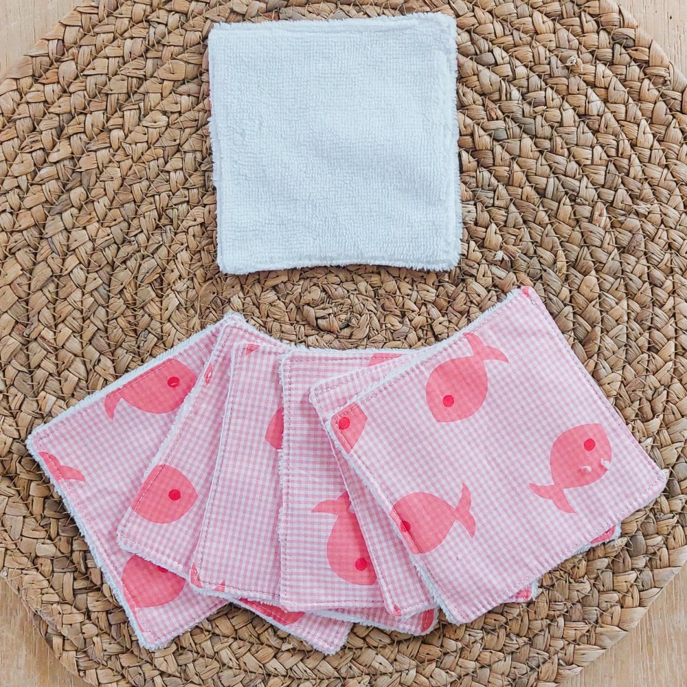 Pochette vichy rose avec 7 lingettes éponge BIO toute douce--2227444733440