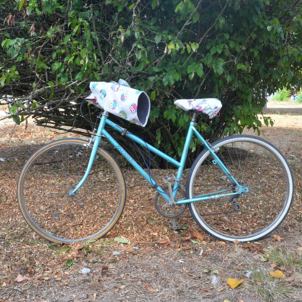 Protege mains guidon+ housse selle vélo impermeable motif chouette--9995477556031