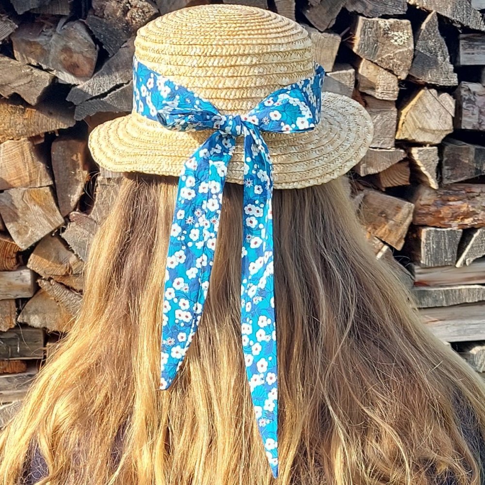 Ruban chapeau/ ceinture foulard/ headband femme tissu mitsi bleure bleu--2227110977987