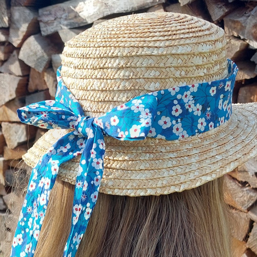 Ruban chapeau/ ceinture foulard/ headband femme tissu mitsi bleure bleu--2227110977987