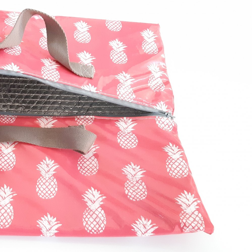 Sac à tarte grande taille isotherme rose et zip  ananas--9996058859367