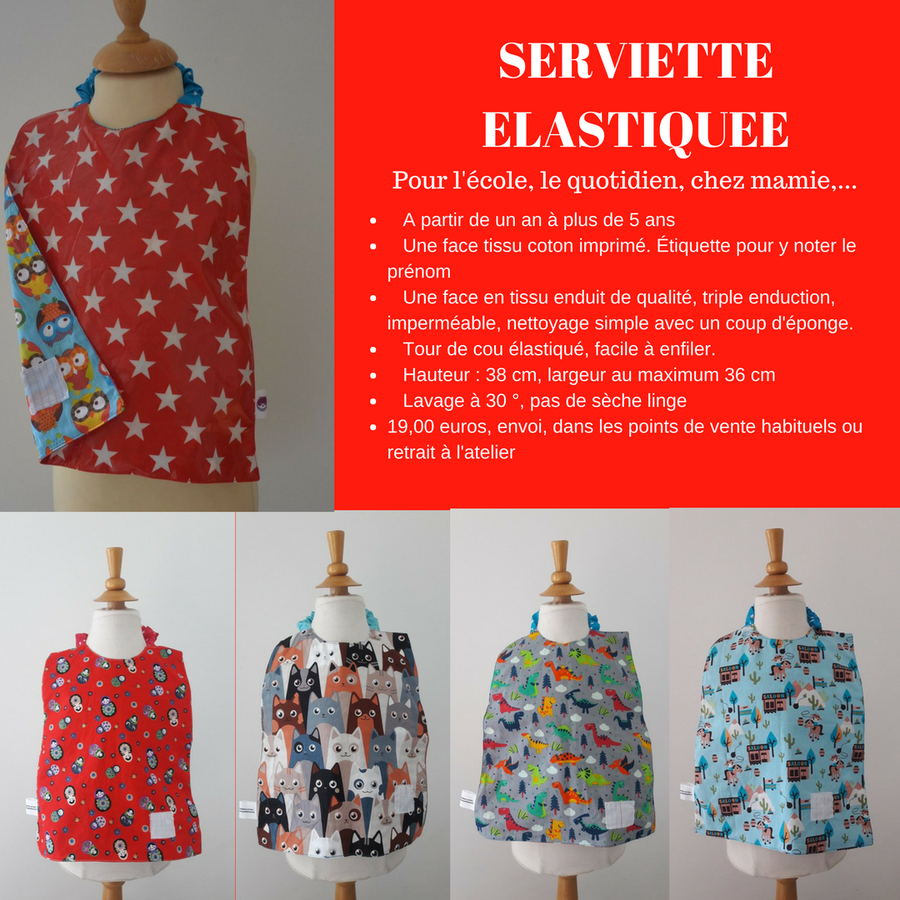 serviette élastiquée imperméable reversible chouettes/étoiles--9995212294532