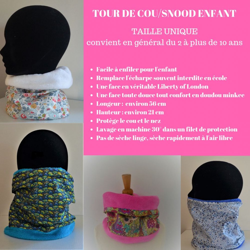 Snood tour de cou Liberty of London betsy turquoise et doudou rose--9995373827792