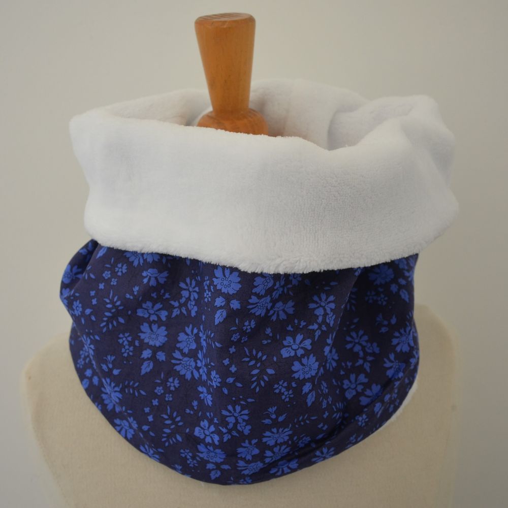 Snood tour de cou Liberty of London Capel bleu nuit et doudou blanc--9995377879339