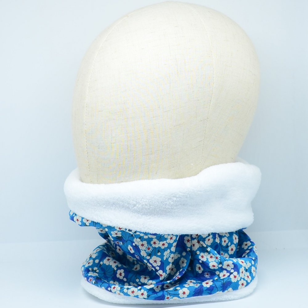 Snood tour de cou Liberty of London Mitsi bleu et doudou blanc--9995375320635