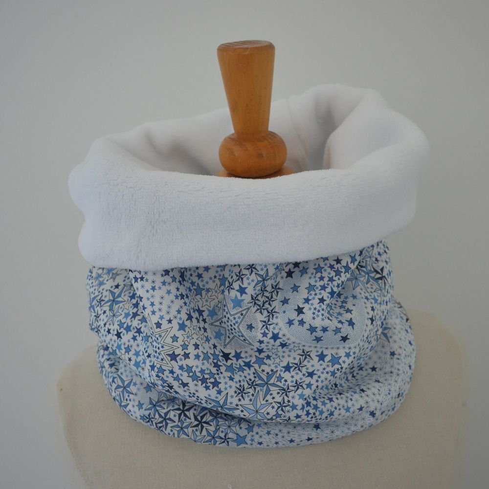 Snood tour de cou Liberty of London Adelajda bleu et doudou blanc--9995378119298