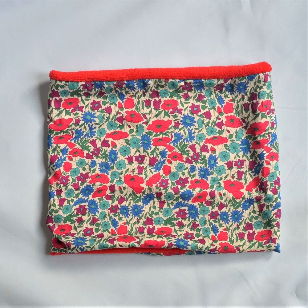 Snood tour de cou Liberty of London Poppy and daisy canard et doudou rouge--9995410174827