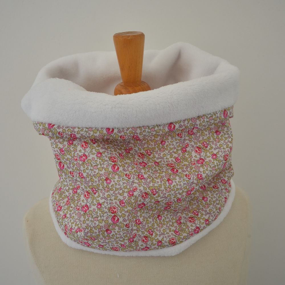 Snood tour de cou Liberty of London Eloise rose et doudou blanc--9995378129563